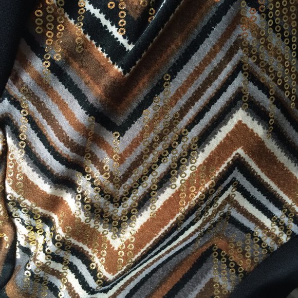 Joseph Ribkoff Womens Gold Sequin Print Top Sz 8 Zig Zag Pattern 3\4 Sleeve Zip - Picture 4 of 6